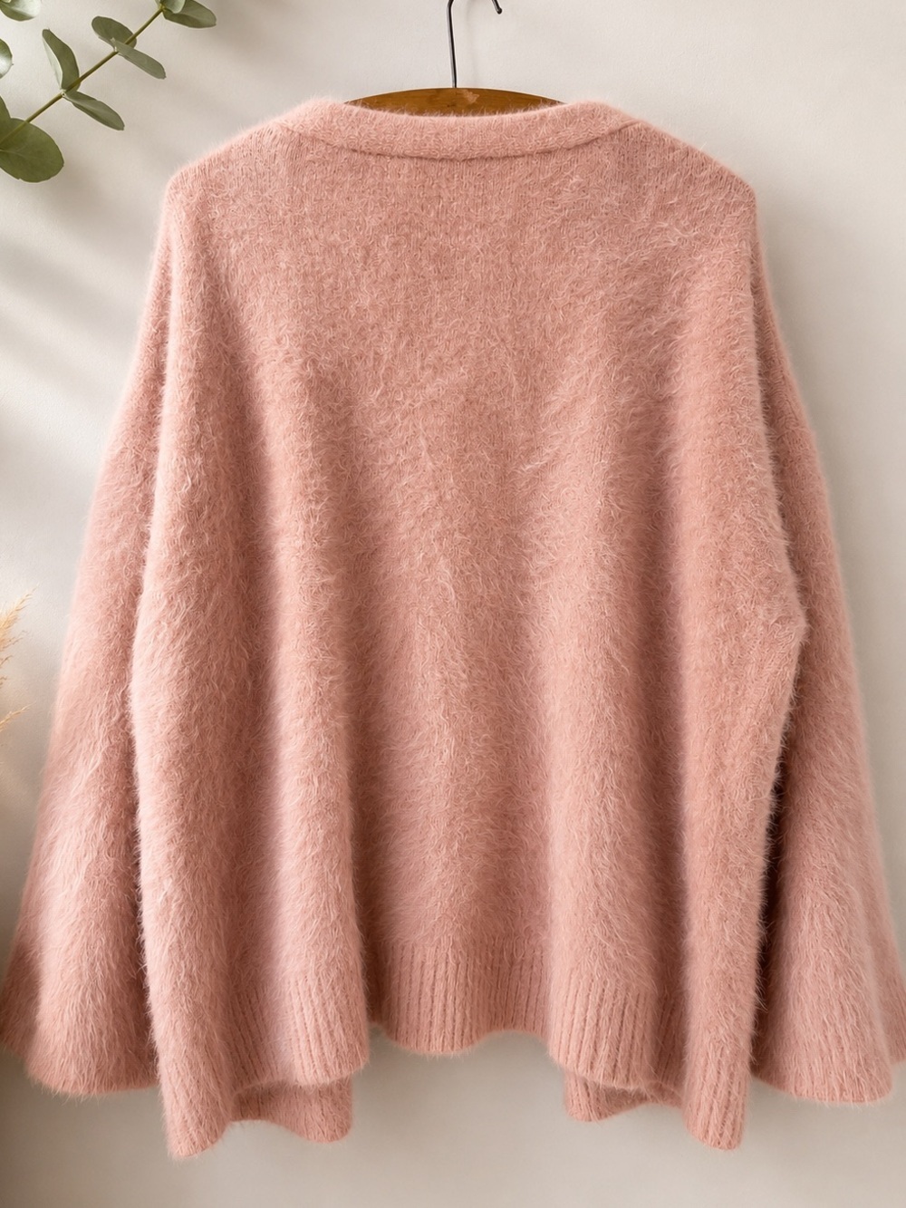 Handmade Oversized Blush Pink Fuzzy Cardigan | Angora | Open Front Sweater - Picture 9 of 11